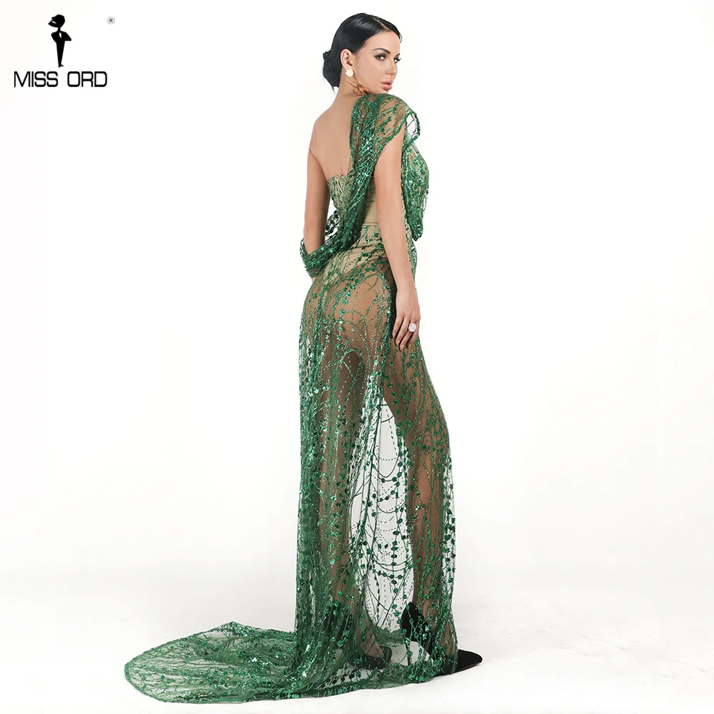 Missord 2019 Sexy Off Shoulder Irregular Neck Backless Dress Elegant See Through High Split Gliter Dress FT18674 22