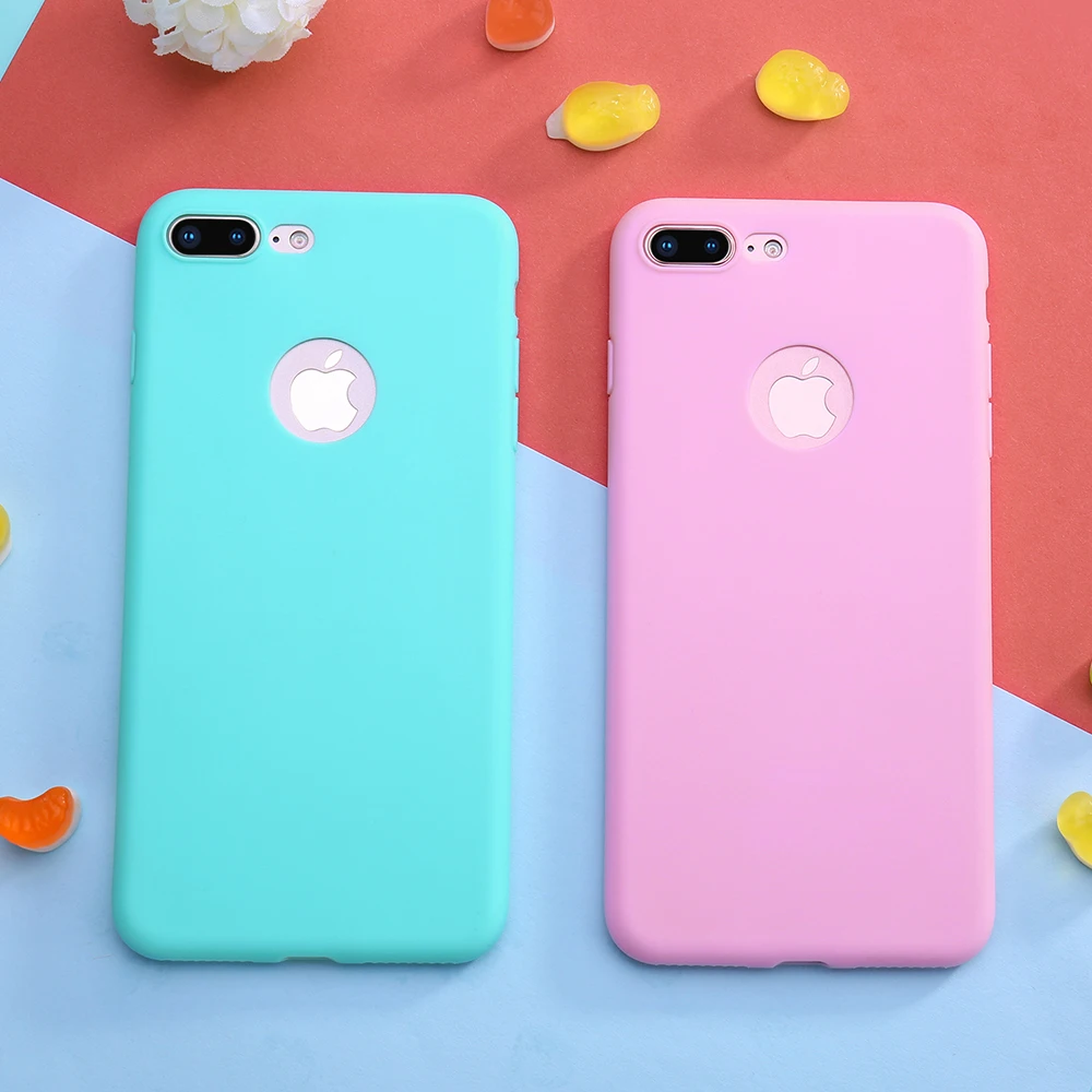 

2018 Candy Color Silicone Cases for iPhone 7 Mobile Phone Bags & Cases for iPhone 6 6s Plus Soft Back Cover for iPhone 7 8 Plus