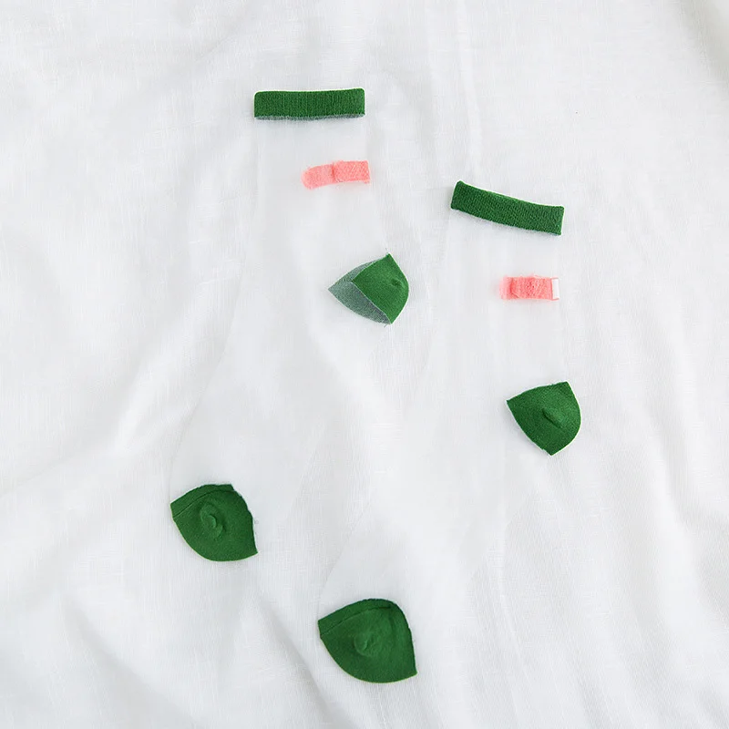 Прозрачные женские носки, летние прозрачные модные носки, женские блестящие сетчатые сексуальные блестящие короткие яркие хлопковые милые повседневные носки для женщин - Цвет: band Aid green