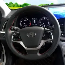 BANNIS Black Artificial Leather DIY Hand-stitched Steering Wheel Cover for Hyundai Elantra 4 2016 2017