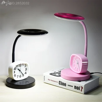 

JW Modern LED Table Lamp with Clock Student Dormitory Children Desk Lamp Bedroom Bedside Light Learning Lighting Fixtures Decor