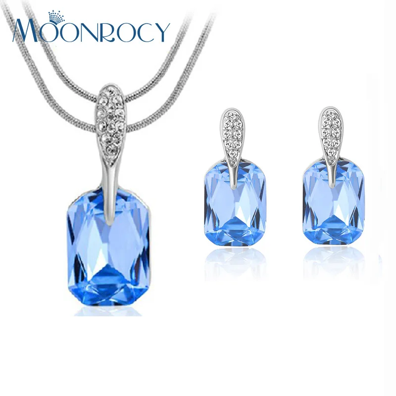 Free Shipping Viennois jewelry wholesale real 18k white Gold Plated Crystal Necklace and Earrings Jewelry Set  Gift