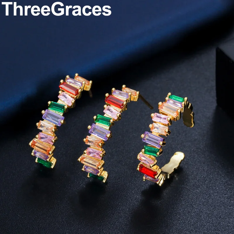 Набор ювелирных украшений ThreeGraces серьги кольца с разноцветным кубическим