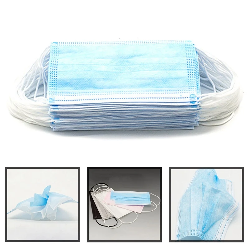 

50Pcs 3 Layers Dustproof Surgical Medical Facial Protective Cover Anti-Dust Disposable Earloop Face Mouth Masks Non-woven