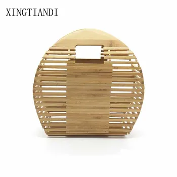 

New Arrival women bamboo handbags beach bags for ladies and girls top handle bags small hollow out wood female causal tot
