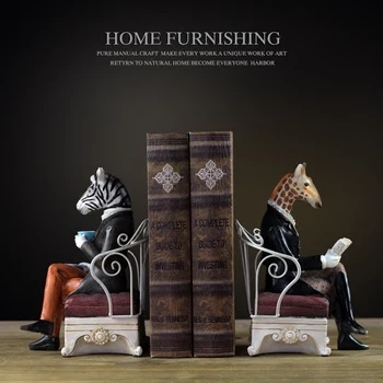 

Exquisite creativity Animal statue model Funny zebra giraffe sitting resin decoration Bookends stand
