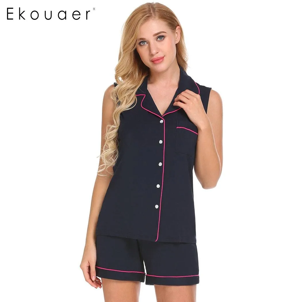 Ekouaer Summer Pajama Sets Women Sleepwear Soft Comfort Sleeveless High