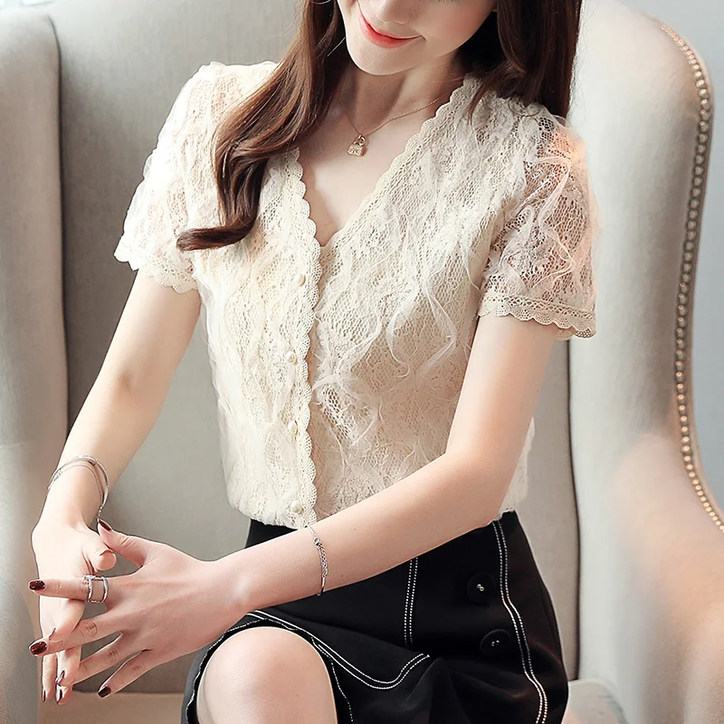 Модная женская блузка и топы 2019 рубашки женские рубашка кружевная кнопка рукав