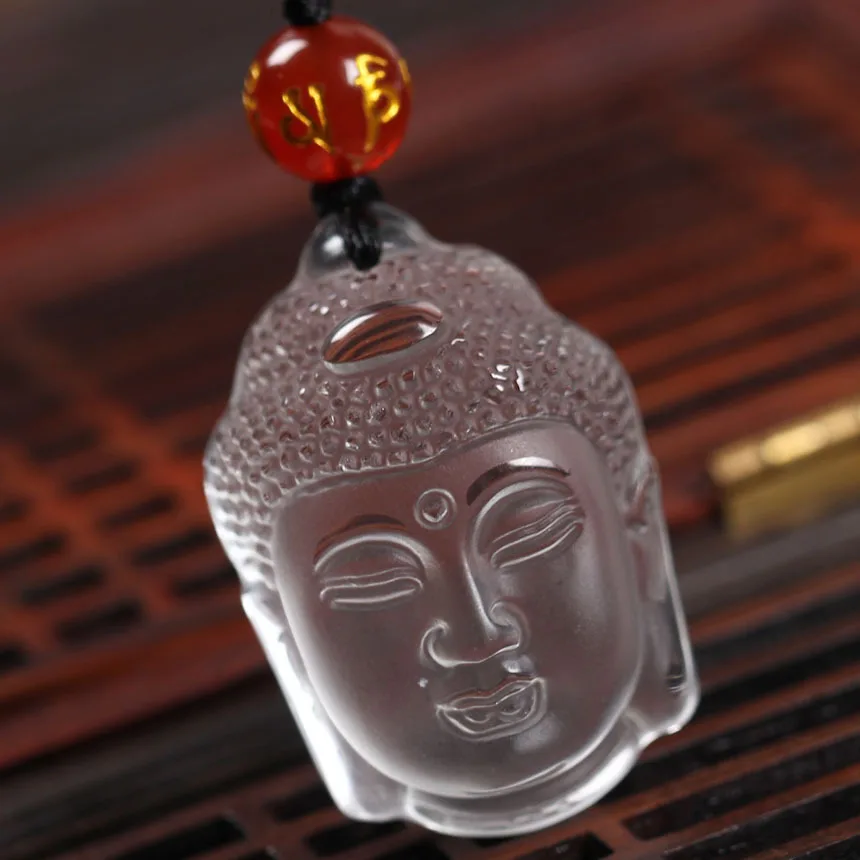 

Natural Pure quartz White crystal carving Buddha Head Guardian Necklace Fashion Jewelry pendant Supernatural Amulet Knot Lucky