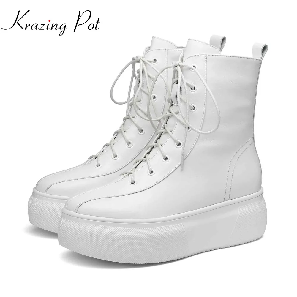 

Krazing Pot 2019 genuine leather British school preppy style gorgeous round toe thick bottom casual waterproof Chelsea boots L86
