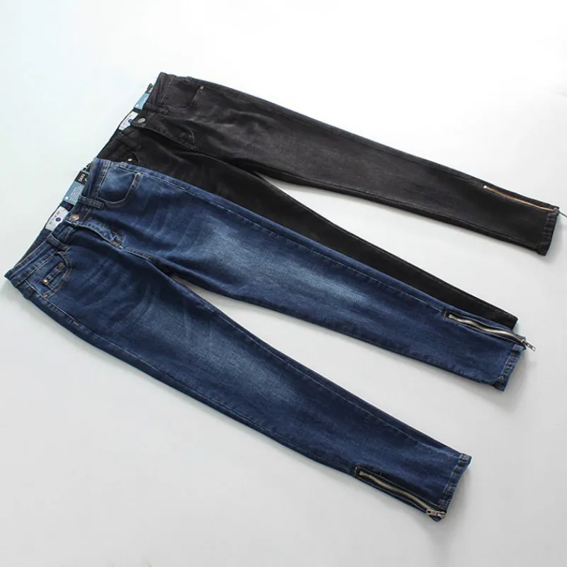 2018 spring new slim Fake Zippers jeans women cotton denim high street ...
