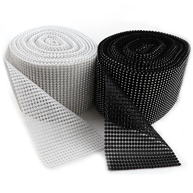 

24 Rows 0.5 Yard 3mm Black/White Rhinestone Mesh Trim (With Rhinestone) ABS Plastic Sew On For DIY Craft Jewelry Decoration