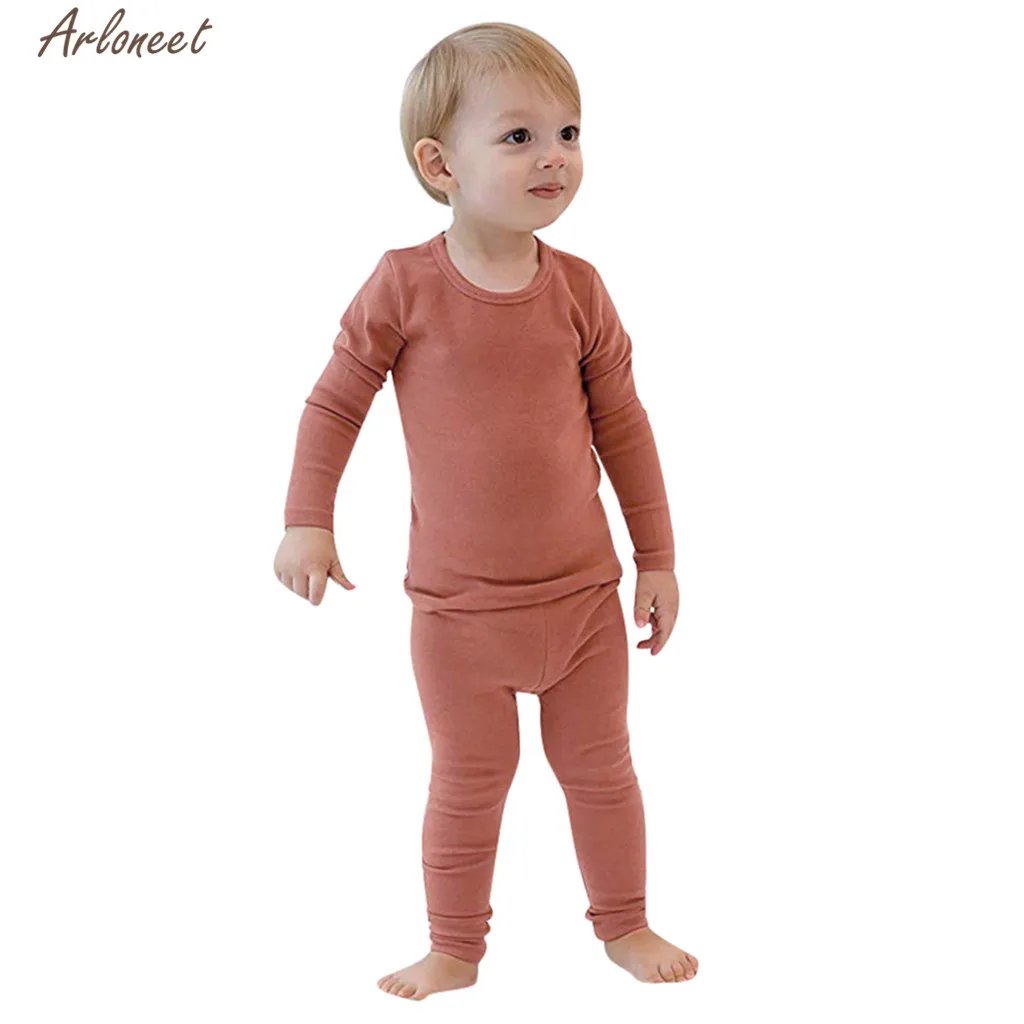 Одежда arloneet; однотонная пижама с длинными рукавами для маленьких мальчиков и девочек; коллекция года; детское Теплое повседневное хлопковое пальто; топы; пижамы - Цвет: Pink