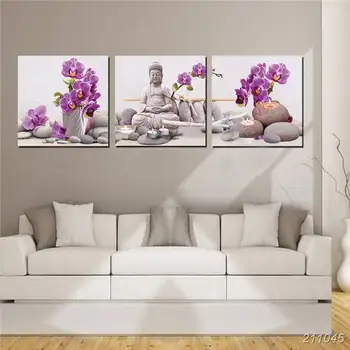 

3 Panel Large Decor Wall Art Orchid Flower Buddha Painting Stones Yoga Relax Canvas Prints Decorative Wall Pictures No Frame