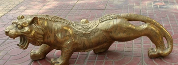 

USPS to USA S2507 27" Chinese Fengshui Brass Zodiac Year Tiger Coin Wealth ferocious Run Statue