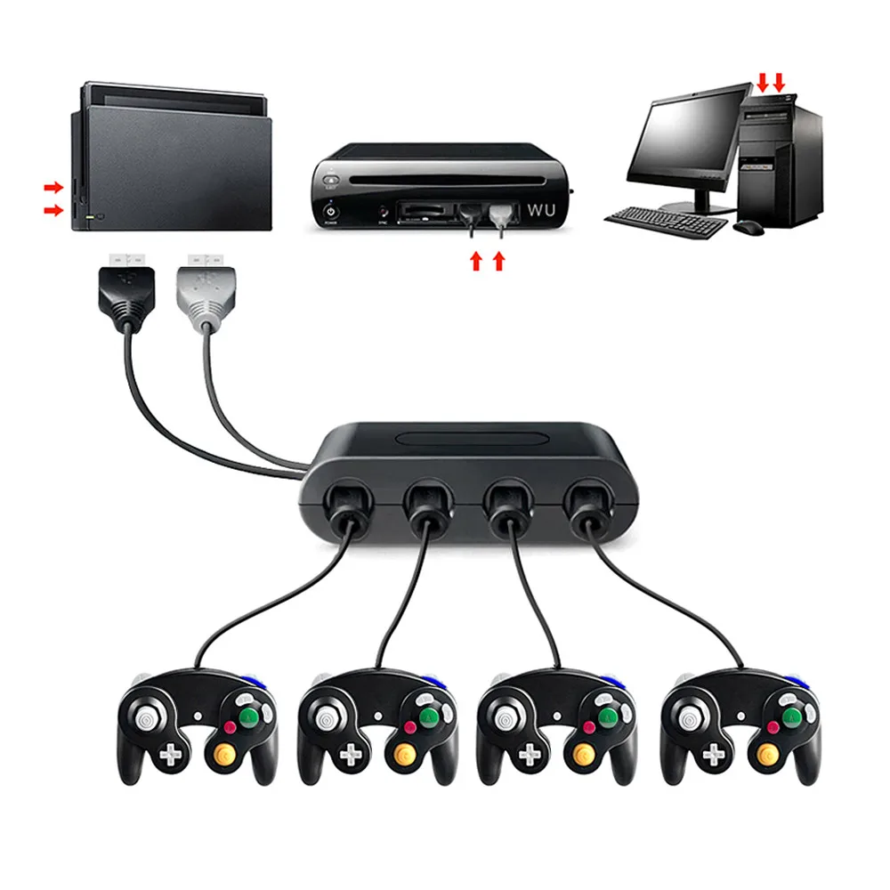 4 Ports for GC Game Cube to for Wii U PC USB for Nintendo Switch Game Controller Adapter Converter for windows 7/8 XP Vista Mac