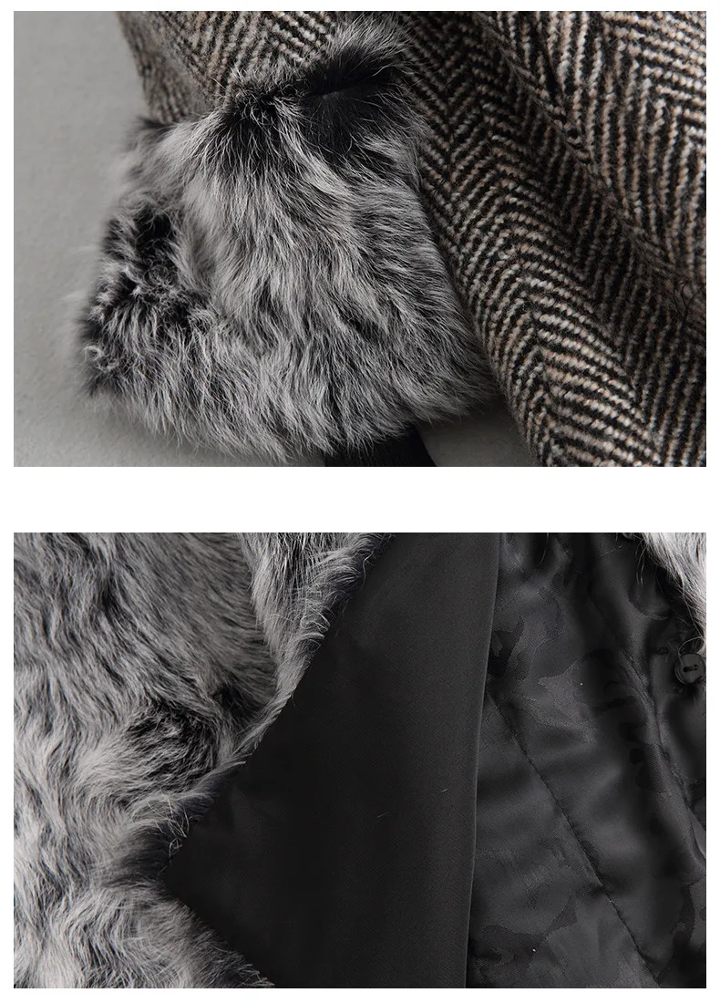 AYUNSUE, натуральное меховое пальто, женское, твидовое, Полушерстяное пальто, натуральный мех ягненка, подкладка, толстая теплая зимняя куртка для женщин, 18121, WYQ1946