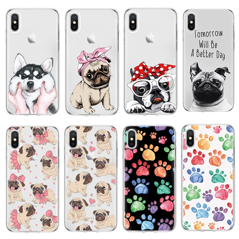 

For iPhone X case For Soft iPhone 4 4S 5 5S 5C SE Fundas For iPhone 7 7Plus 8 8Plus 6 6S Plus For cute dog footprint TPU Cover