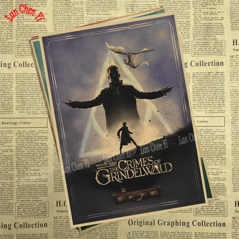 Фантастические звери: плакат из крафт-бумаги "The Crime of Grindelwald" для украшения дома, декоративная печать на стену