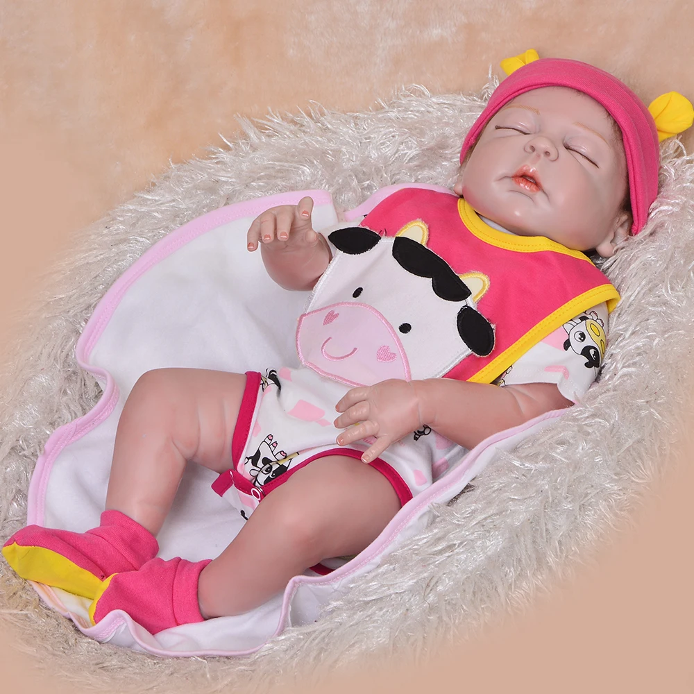 

Lifelike 23 Inch Reborn Baby Doll With Closed Eyes Full Vinyl Body Newborn Girl Reborn Boneca Doll Kid Birthday Christmas Gift