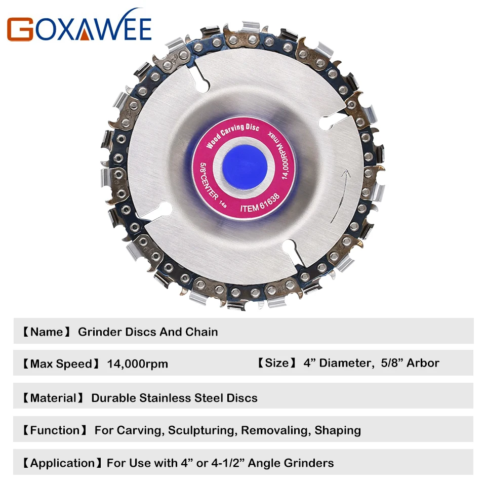 GOXAWEE 4-дюймовый шлифовальный диск и цепь 22 зуба мелкорезной цепи набор резьбы по дереву диски для угловых шлифовальных машин " или 4-1/2"