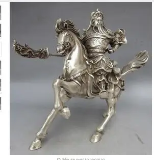 

Collectable Tibet Silver Warrior God Guan Yu Statue Silver decoration bronze factory outlets