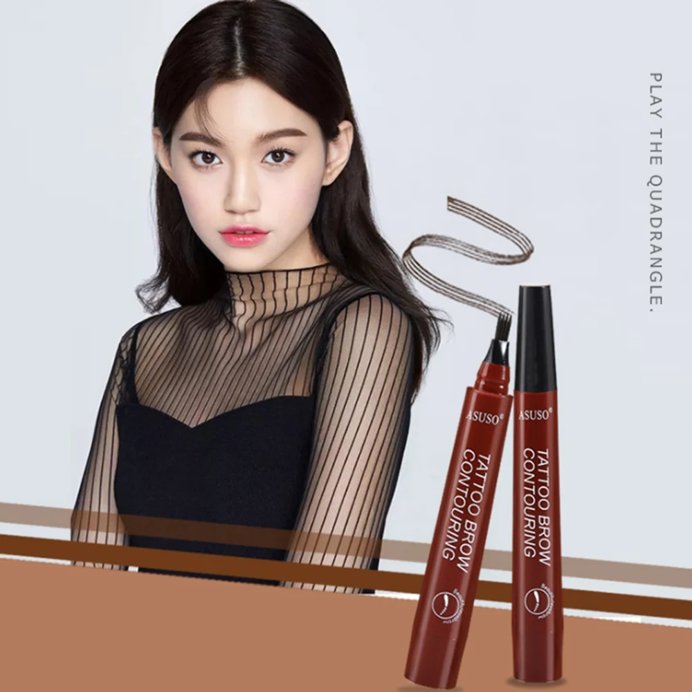 

Manooby New four-pronged eyebrow pencil four-pronged liquid eyebrow pencil no makeup, waterproof and explosive eyebrow pencil