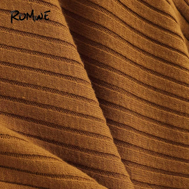 ROMWE коричневые вязанные свитера с асимметричным подолом, мода, женский свитер, топы, Женская Повседневная осенняя одежда, пуловеры, джемпер