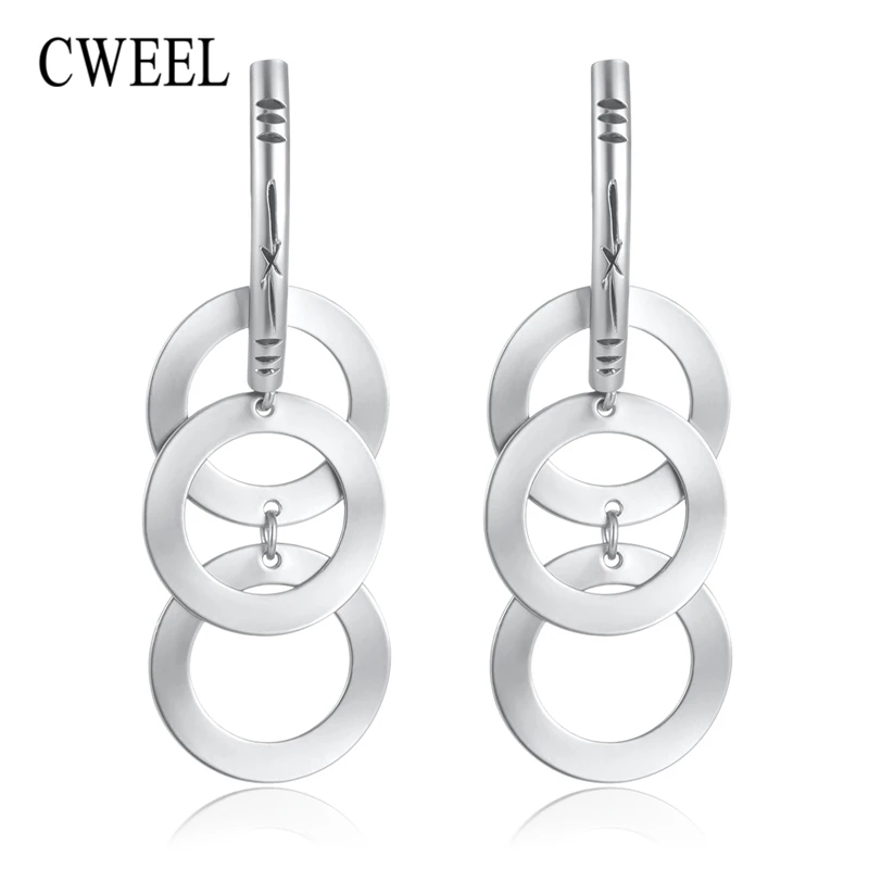 

CWEEL Dangle Earrings For Women Statement Fashion Earings Punk Boho Silver Metal Jewelry Geometric Big Fringe Drop Earrings