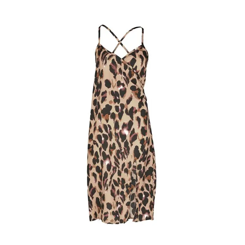 Women Summer Elegant Sexy Leopard Print Tunic Midi Dress Spaghetti Strap V Neck Party Split Dresses Sundress Women Summer Elegant Sexy Leopard Print Tunic Midi Dress Spaghetti Strap V Neck Party Split Dresses Sundress