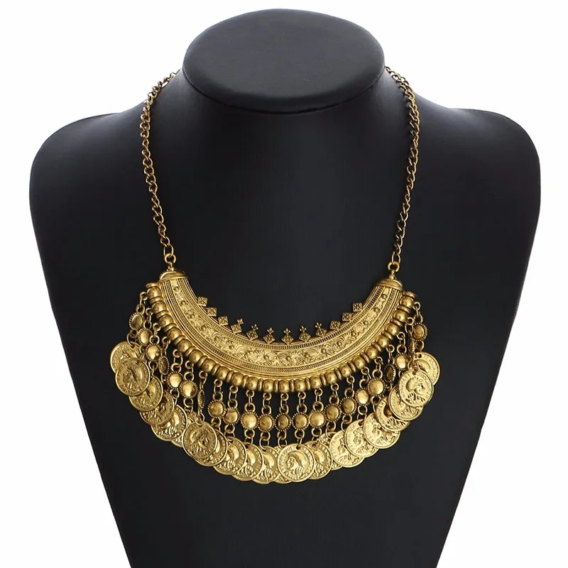 2016 Z Designer Women's Fashion Silver Coins Pendant Statement Bib