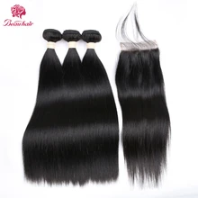 Beau Hair 8A 1B Pre-Colored Human Hair 3 Bundles With Closure 4x4 Lace Closure Peruvian Hair With Closure Non-Remy Bundle Pack