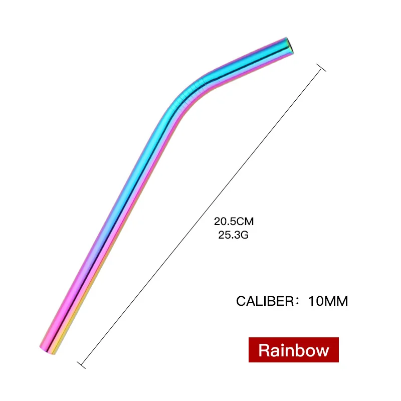 2 шт многоразовые соломинки из нержавеющей стали для питья Экстра широкая 10 мм изогнутая или прямая соломинка с чистящей щеткой для чая Yerba mate - Цвет: 2pcs rainbow B
