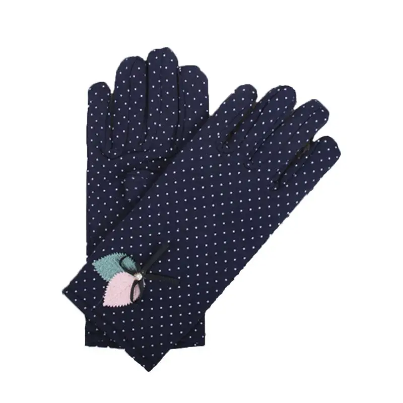 Новые Модные Элегантные женские шерстяные перчатки с сенсорным экраном зимние женские теплые кожаные перчатки с бантом Вышитые перчатки - Цвет: Темно-синий