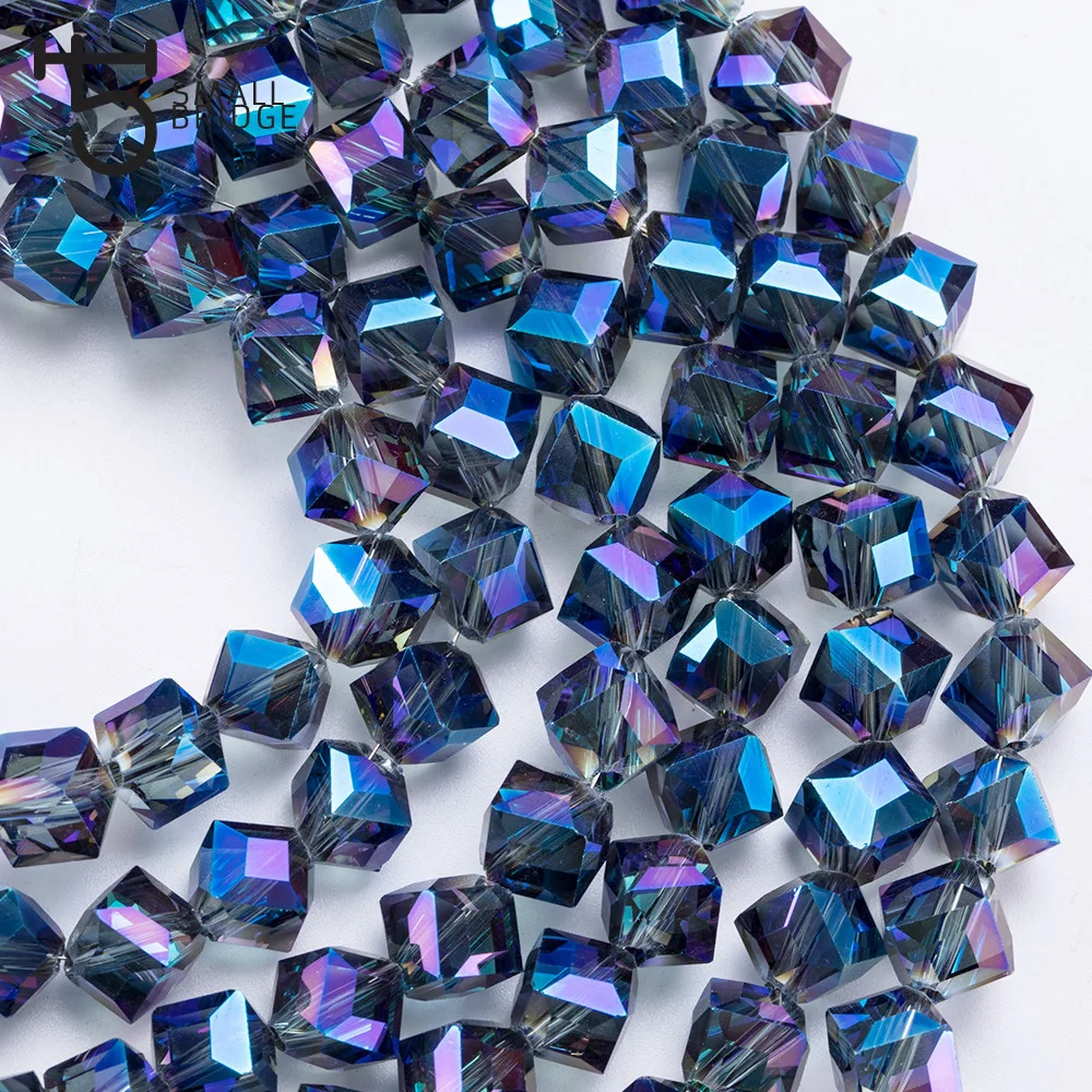 10 мм Австрийские квадратные кубические бусины с диагональным отверстием для изготовления браслетов Женские аксессуары Diy голубые стеклянные прозрачные бусины X302