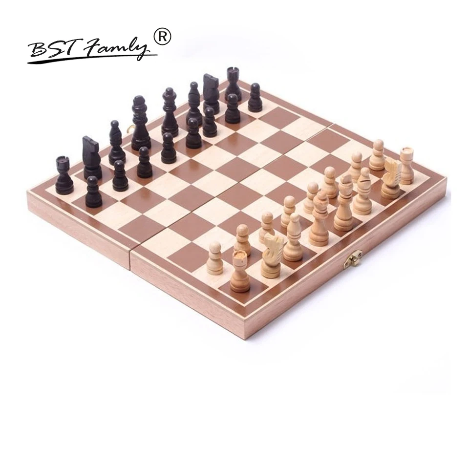 

34*34cm Wooden Chess Game Set Portable Game of International Chess Folding Chessboard Wooden Chess Pieces Chessman BSTFAMLY I11
