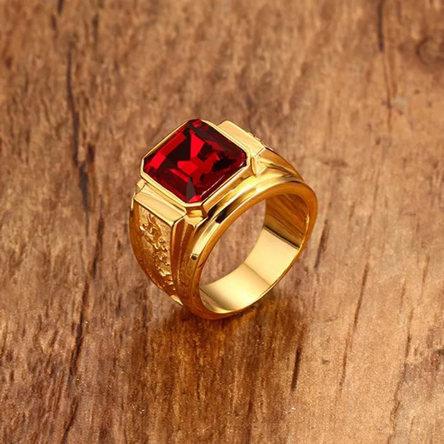 Blue Stone Crystal Ring Mens Rings Gold Color Wedding Rings Stainless Steel Casting Ring