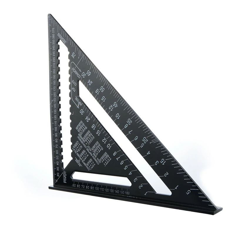 

12inch Metric Aluminum Alloy Triangular Ruler Speed Square Protractor Double Scale Miter Framing Measurement Ruler