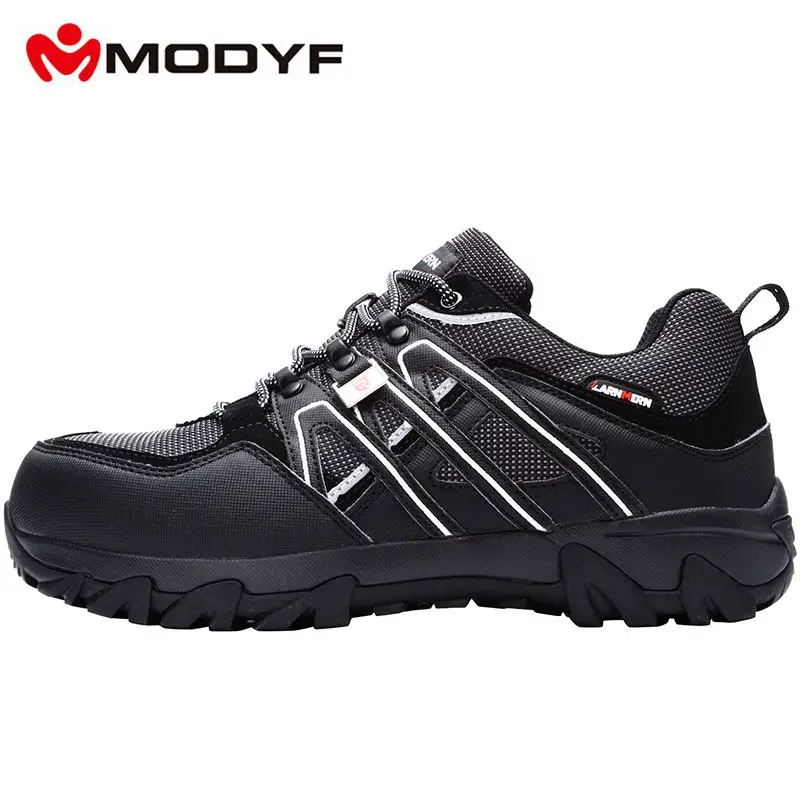 MODYF Для Мужчин's Сталь носком Рабочая безопасная обувь Легкий дышащий материал; Рабочая обувь анти-прокол Non-slip Светоотражающие Повседневное тапки - Цвет: Pure Black
