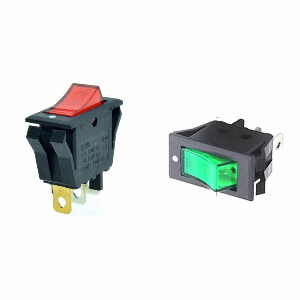 

Rocker Boat Switch SPST Red Green illuminat Lamp 3 Pins 2 Positions ON/OFF 28X13mm Snap-in Panel Mount 10A 250VAC/15A 125VAC
