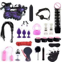 Lots Sex Toys for Women Men Handcuffs Nipple Clamps Whip Spanking Sex Silicone Metal Anal Plug Butt Bdsm Vibrator Bondage Set