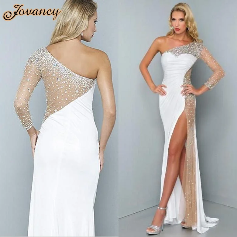 one shoulder sheer dress