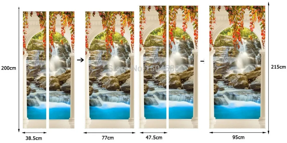 3D наклейка на дверь современные водопады природа пейзаж обои "арка" Гостиная Ванная Комната Водонепроницаемые виниловые наклейки на дверь 3D DIY плакат