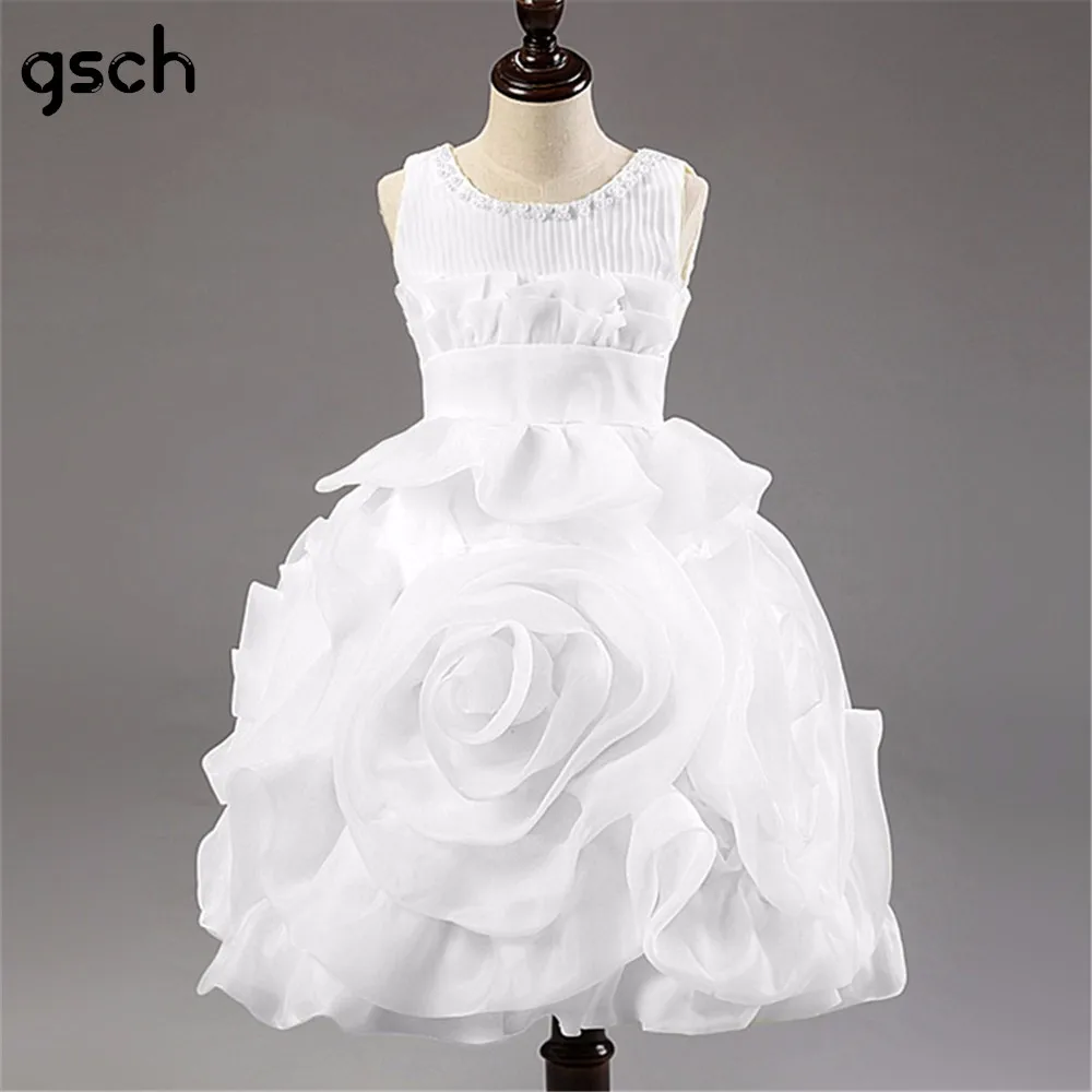 

GSCH Flower Girls Dress Kids Pageant Wedding Dress pearl Bridesmaid Ball Gown Children Princess Girls Party Performance Costume