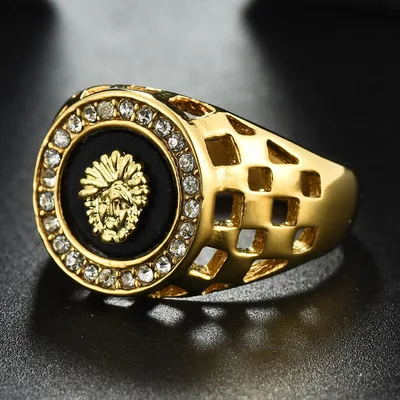 

2019 New Fashion Lion Head Ring Man Women Hip hop Rose Gold Silvery Oil Painting Crystal Rings For Men Punk Animal Jewelry R114