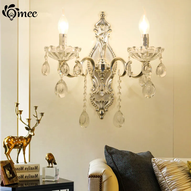 Exclusive luxury gold crystal wall light indoor wall lamps alloy crystal candle E14 1/2 bulbs wall light For Home bedroom living