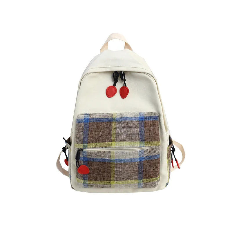 

Fresh Backpack 100% Cotton Canvas Leisure Or Travel Bag for Women England Style Grid School Bag for Teenage Girls Cute Package