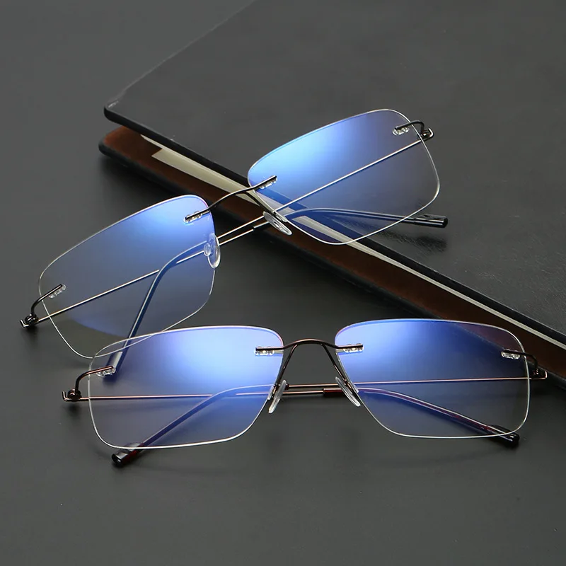 

Men Myopia Reading Rimless Glasses Frame Glasses Clear Lens Ultralight Titanium Eyeglasses Optical Frames Vintage Glasses Women