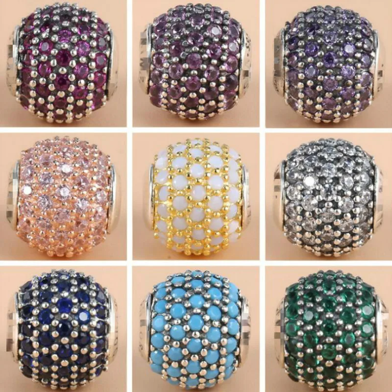 

925 Sterling Silver Bracelet DIY Bead Fittings small hole pave full CZ Sparkling Beads Fits Original Pandora female Jewellry