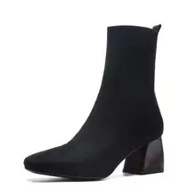  Vangull Women Boots British style flock velvet stretch boots casual fashion internal leather European and American all match 